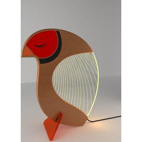 Unique Handmade Wood and Plexi Nightingale Figure Lampshade Interior Decorative Lighting Children Teenage Bedroom Night Light