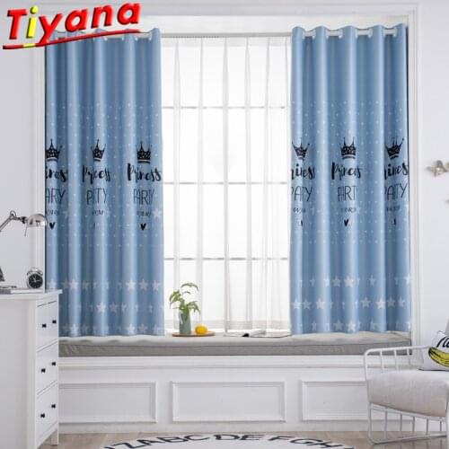 Printed Crown Pattern Curtain for Living Room Shading Cartoon Letter Window Drapes for Girls Room Kids Room #VT