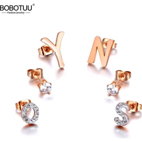 BOBOTUU Trendy Bohemia Stainless Steel Yes & No Rhinestone Earrings Jewelry 3Pair/Set Crystal Earrings For Women Girls BE20041