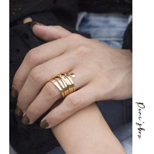 PerisBox Multi Layered Wrapped Spiral Geometric Rings Brass Gold Rings for Women Circle Polished Statement Rings 2019 Fashion