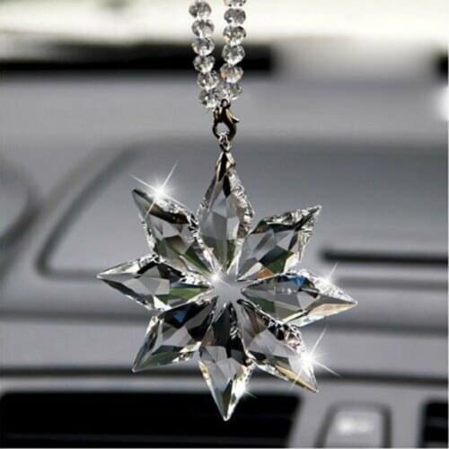1pc Crystal Snowflake Car Decoration Rear View Mirror Ornament Auto Hanging Ornament High Quality Car Pendant 7.5cm* 7.5cm