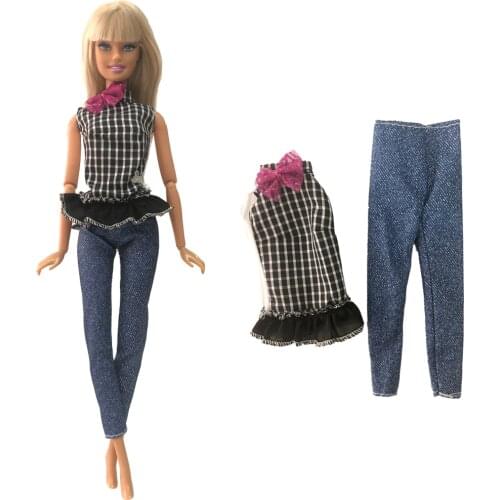NK 1 Pcs Doll Dress Handmade Sleeveless Shirt Fashion Jeans For Barbie Doll Accessories Child Toys Girls' Gift 278N 3X