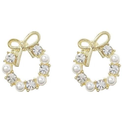 12 pair / lot fashion jewelry metal pearl bow knot earrings