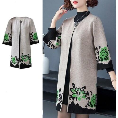 2021 New Noble Elegant Women Sweater Coat Middle-aged Mother Knit Sweater Cardigan Jacket Female Windbreaker Plus Size 6XL H140