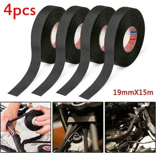 4Pcs 19mmx15m Heat-Resistant Adhesive Cloth Fabric Tape For Car Auto Cable Harness Wiring Loom Protection