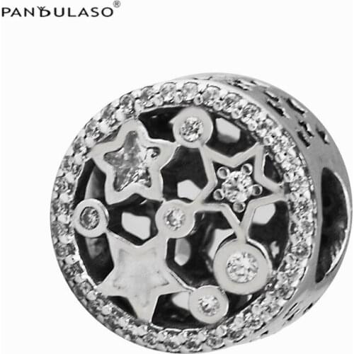 925 Sterling Silver Jewelry Stars Pave Stone Charms Bead Fit Silver Charm Bracelet for Women DIY Jewelry Winter Collection FL658
