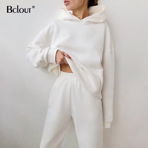 Bclout Casual Solid Hoodies And Joggers Women Suit Two Piece Sets Fashion Knit Sportswear 2021 Streetwear Loose 2 Piece Set