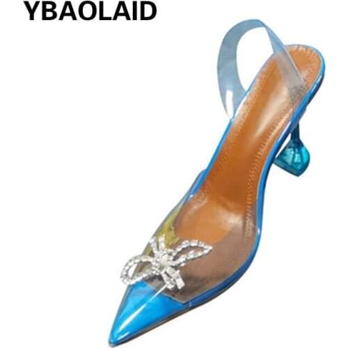 Transparent Wine Glass High Heels Fashion Bow Rhinestone Pointed Toe Super High Stiletto Heel Large Size Sheepskin Sandals