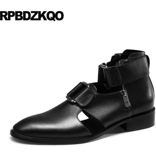 Black sandals suede luxury plus size booties zipper boots pointed toe genuine leather full grain designer shoes men high quality