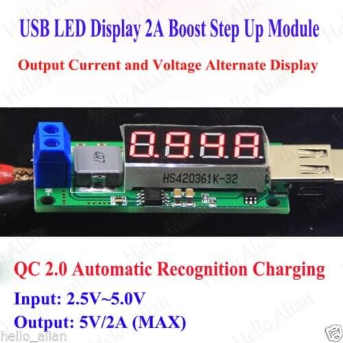 DC-DC Boost Voltage Converter DC 3V/3.7V/4.2V to DC 5V 2A USB Step-up LED Voltmeter Module