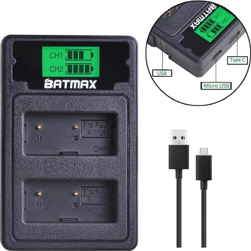 NP-W126 NPW126 LCD USB Dual Charger With USB Cable&Type C Port For FijiFilm AX-1 AX-2 XE-1 XE-2 XM-1 X-Pro1 X-T1 X-T10 HS30ESR