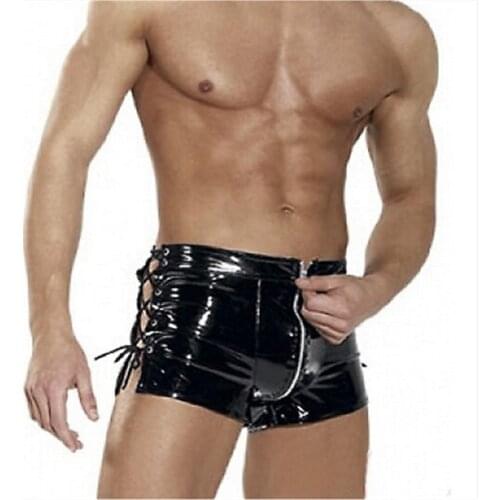 Wetlook Fetish Gay Latex Sissy Crotchless Pants Faux Leather Porno Open Crotch Pole Dance Pants Sexy Male Underwear for BDSM Gay