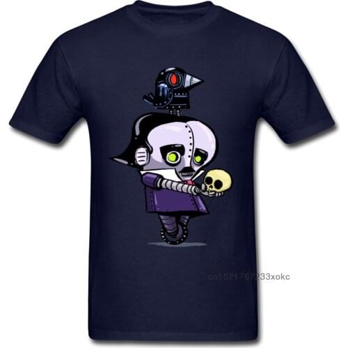 T-shirt Geek T Shirt Men Blue Tshirts Edgar Allan Poe Robot Raven Nevermore Gift Tops Tees Cotton Clothes Cartoon Print Unique