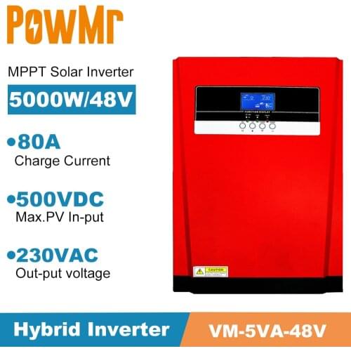 5000W Pure Sine Wave Solar Hybrid Inverter MPPT 80A Solar Panel Charger and AC Charger All in One 230VAC Solar Charge Controller