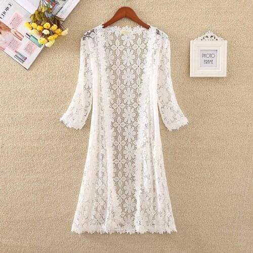 Fashion Ladies Lace Patchwork Beach Holiday Medium Long Cardigan 2019 New Summer Solid Casual Thin Shawl Women Wild Joker Coat