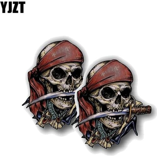 YJZT 2X 8.4CM*9.3CM Creative Pirate Skull Car Sticker Reflective Motorcycle Decal PVC 6-0154