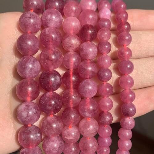Strawberry Quartz Round Stone Beads Smooth Loose Spacer Beads For Jewelry DIY Making Bracelet Earrings Accessories 15'' 6 8 10mm