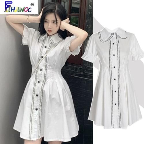 2020 Peter Pan Collar Cute Mini Dresses Hot Women Korean Japanese Style Flhjlwoc Date Girls Party White Button Shirt Dress 4608