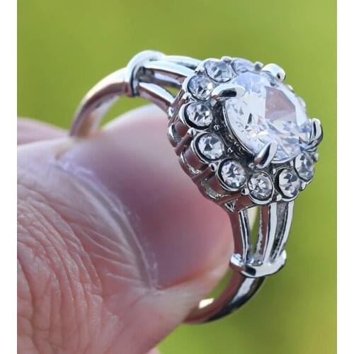 Fashion Silver Plated White CZ Stone Flower Ring Micro Paved Rhinestones Rings For Women Girls Wedding Party Jewelry Gift H4M946