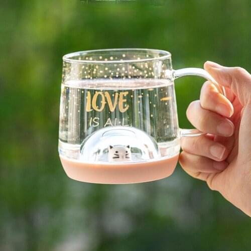 Cartoon Reusable Glass Cup Transparent Drinkware with Handle Espresso Cups Glass Barware Canecas Kitchen Accessories BD50BL
