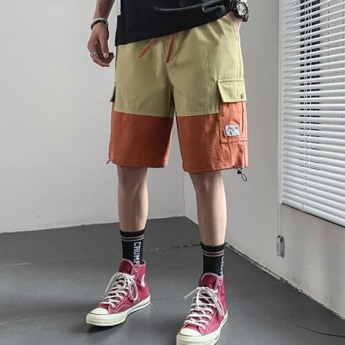 Patchwork Fashion Cargo Shorts Men 2021 New Hip Hop Loose Shorts Men High Street Elastic Waist Shorts Multi Pocket Sweat Shorts