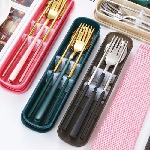 3Pcs/set Stainless Steel Cutlery Set Portable Chopsticks Spoon Fork Kit for Student Camping Travel Silver/Gold Tableware Sets