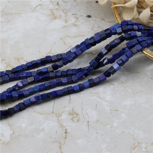 Natural Lapis Gemstone 4mm Cube Square Loose Beads 16 Inch for DIY Jewelry Making Beads
