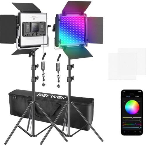 Neewer 2/3 Packs 530 RGB Led Light APP Control Photography Video Lighting Kit with Stands and Bag 528 SMD LEDs CRI95 UK Plug