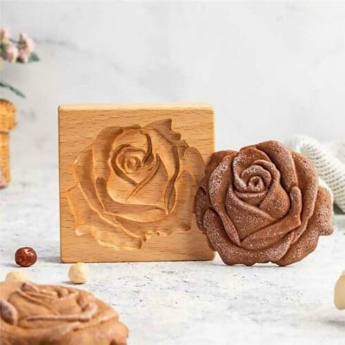 2021 New Cookie Mold Rose Pine Cone Cookie DIY 3D Wooden Gingerbread Cookie Mold Craft Embossing Baking Mold Tools