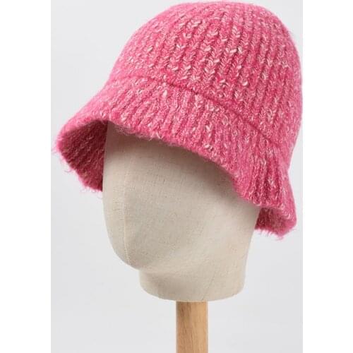 2021 Autumn New Mixed Color Bucket Hat Women Korean Simple Fashion Knitted Basin Hat Winter Warm Fisherman Hat