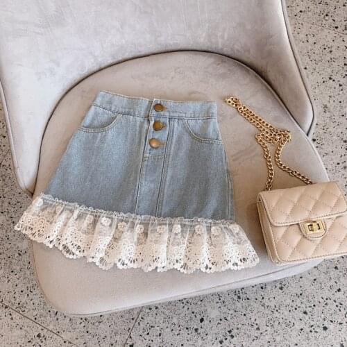 New Girl Skirts Baby girl Clothes Summer Children Lace Denim Skirt Button Jeans Skirt kids Girls Culottes Short