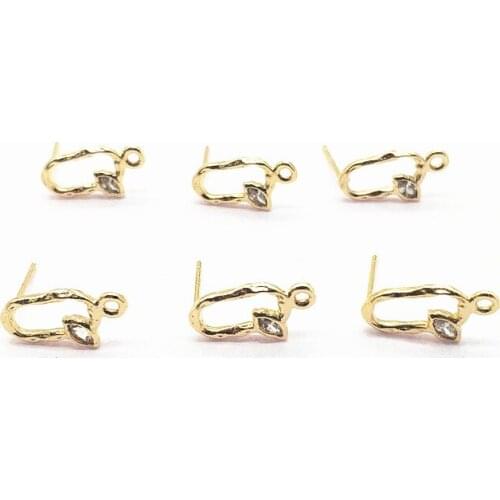 New arrival! 16x8mm 40pcs Copper Plating Real gold Zircon oval Ear Stud for Earrings DIY parts,Jewelry Findings & Component