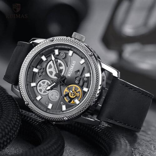 RUIMAS 2020 New Fashion Mens Watches Luxury Military Sport Quartz Watch Man Top Brand Leather Strap Waterproof Wristwatch 306