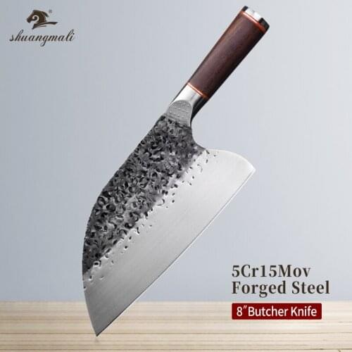 8'' Chef Butcher Knife 5Cr15MoV Forged Stainless Steel Kitchen Cleaver Knives Cutting Chicken Slicing Meat Chef Cleaver Knife