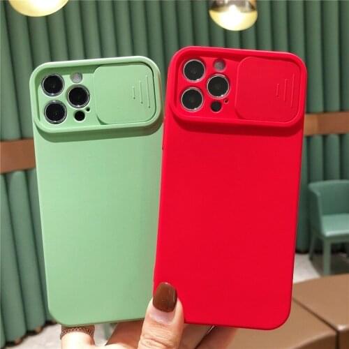 Solid Color Silicone Phone Case For iPhone 11 12 Pro Max SE 2020 X XS XR 8 7 Plus Case Slider Camera Protection Cover Silicon
