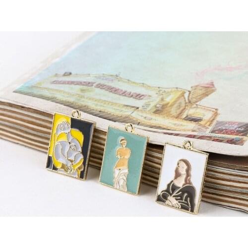 Original Oil Painting Figures Charms Enamel Painting Pendants for Earrings Jewelry Craft Supplies Metal Relief Print Charm