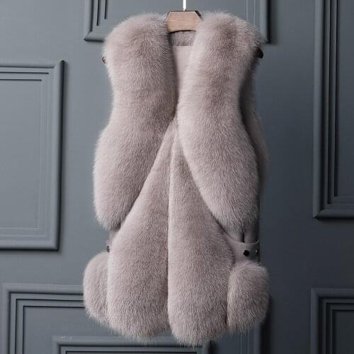 Autumn Winter New Womens Middle Long Full Pelt Fox Fur Grass Vest Jacket Young Style Simple White Sleeveless Thick Warm Vest