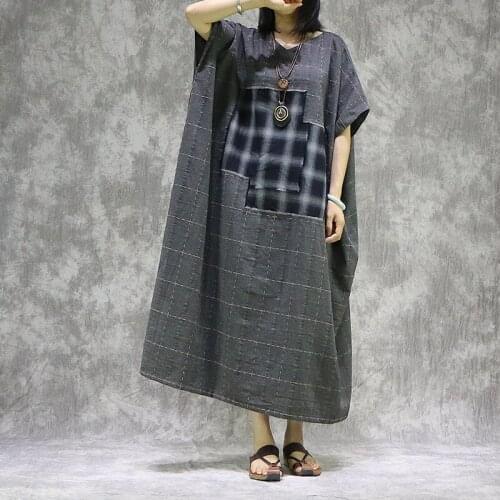 Women Plus Size Summer Printed Cotton Linen Robe Dress Ladies VIntage V Neck Oversized Dresses Female 2020 Sumemr Dress