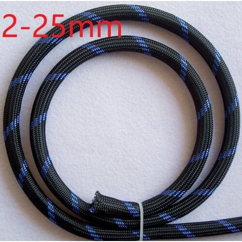 Black Blue PET Braided Wire Sleeve 3 4 6 8 10 12 16 18 20 25mm Tight High Density Insulated Cable Protection Expandable Colorful