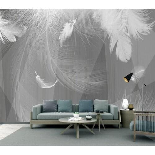 Custom wallpaper modern black and white gray mural simple 3D geometric white feather living room bedroom background wall обои