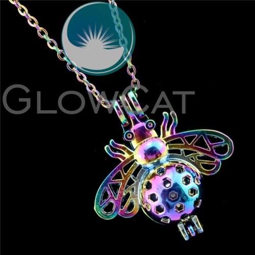 R-C84 Rainbow Colors Honeybee Beads Cage Pendant Perfume Diffuser Aromatherapy Stone Pearl Cage Locket Necklace