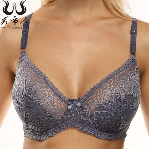 Plus Size Womens Lace Bralette Ultra-thin Large Cup Sexy Push Up Bra Big Size Bra Underwire for Womens