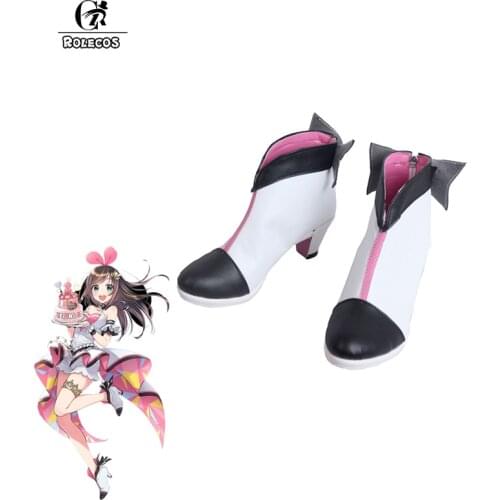 ROLECOS First Virtual Youtuber Cosplay Shoes Kizuna AI Cosplay White High Heel with Bow-tie for Women Cosplay Shoes High Heel