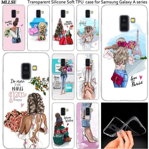 Hot Super girl Transparent Silicone Case For Samsung Galaxy A50 A30 A10 A40 A6 A8 Plus A9 A5 A7 2018 2017 2016 Note 9 8 Cover