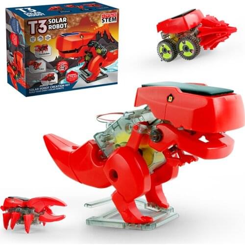 Solar Powered Robot Kit 3-in-1 STEM Experiment Building Blocks DIY Assembled Model Science Dinosaur Toys for Kids 7-12 Years