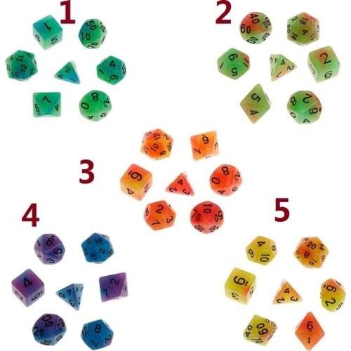 7pcs/set Luminous Polyhedral Sided Dice D4 D6 D8 D10 D12 D20 Set For Dungeons & Dragon D&D RPG Poly Game