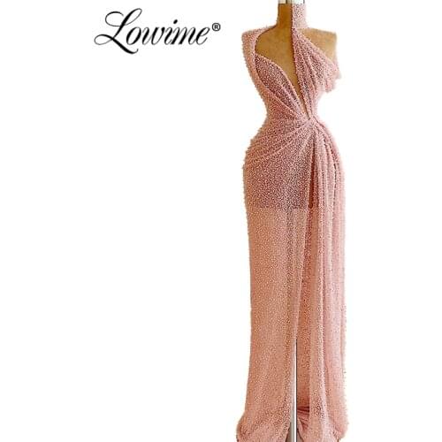 Deep V Neck Party Dress Dubai Sexy High Silt Beaded Sequined Prom Dresses Long African Women Night Dresses Vestido De Festa 2020