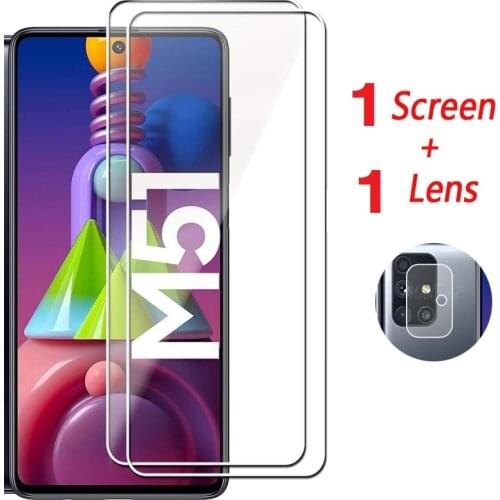 2 in 1 Tempered glass for Samsung M51 M31 M21 M11 M01 HD Hard Soft Camera Lens Protector for Samsung M40 M30 M20 M10 Front Glass