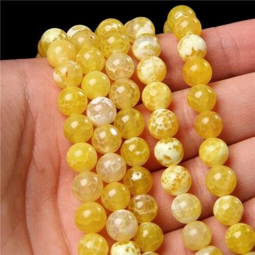 Yellow Smooth Cracked Agat Beads Fire Dragon Vein Agates Round Loose Beads For Jewelry DIY Making Bracelet Necklace Accessories