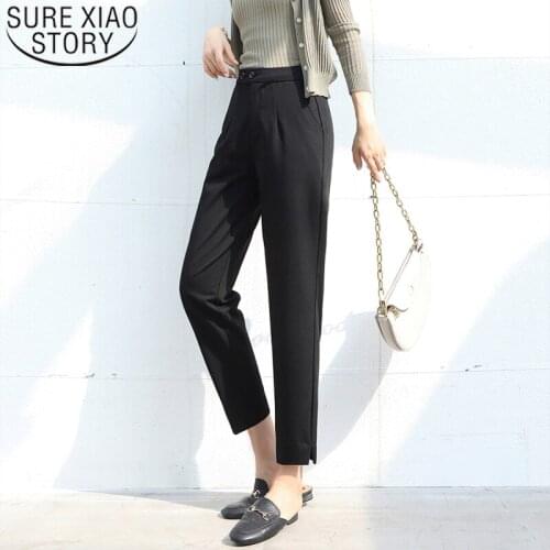 2020 Spring Women Black Harem Pencil Pants Casual Suit Pants Loose Solid OL Style Plus Size High Waist Trousers Capris 8515 50